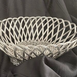 Vintage Silver Mesh Fruit Bowl. Large, Oval Kitchen, Dining Decor from India.